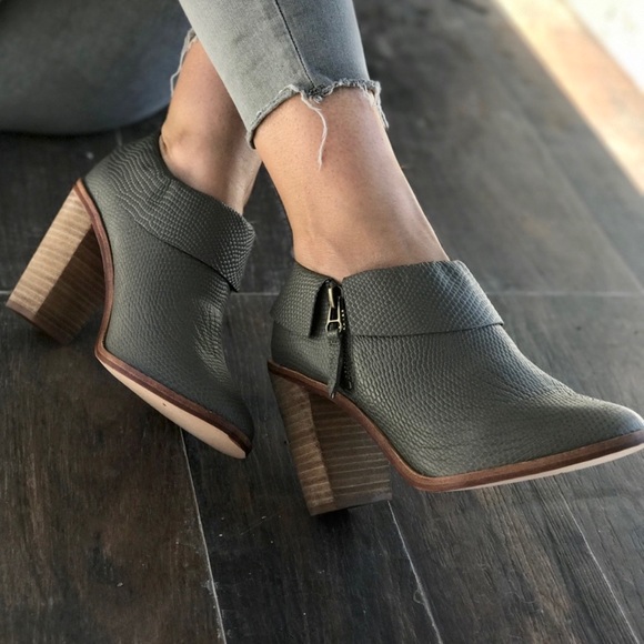 Anthropologie Shoes - Distressed Leather Fold-Over Phython Block Booties